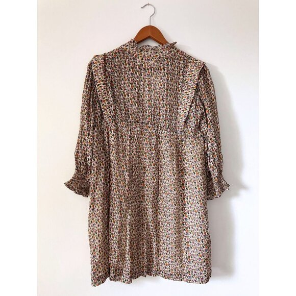 Ba&sh Multicolored Deep Blouson Sleeve Mini Dress Ecru Size 6 - Picture 4 of 7